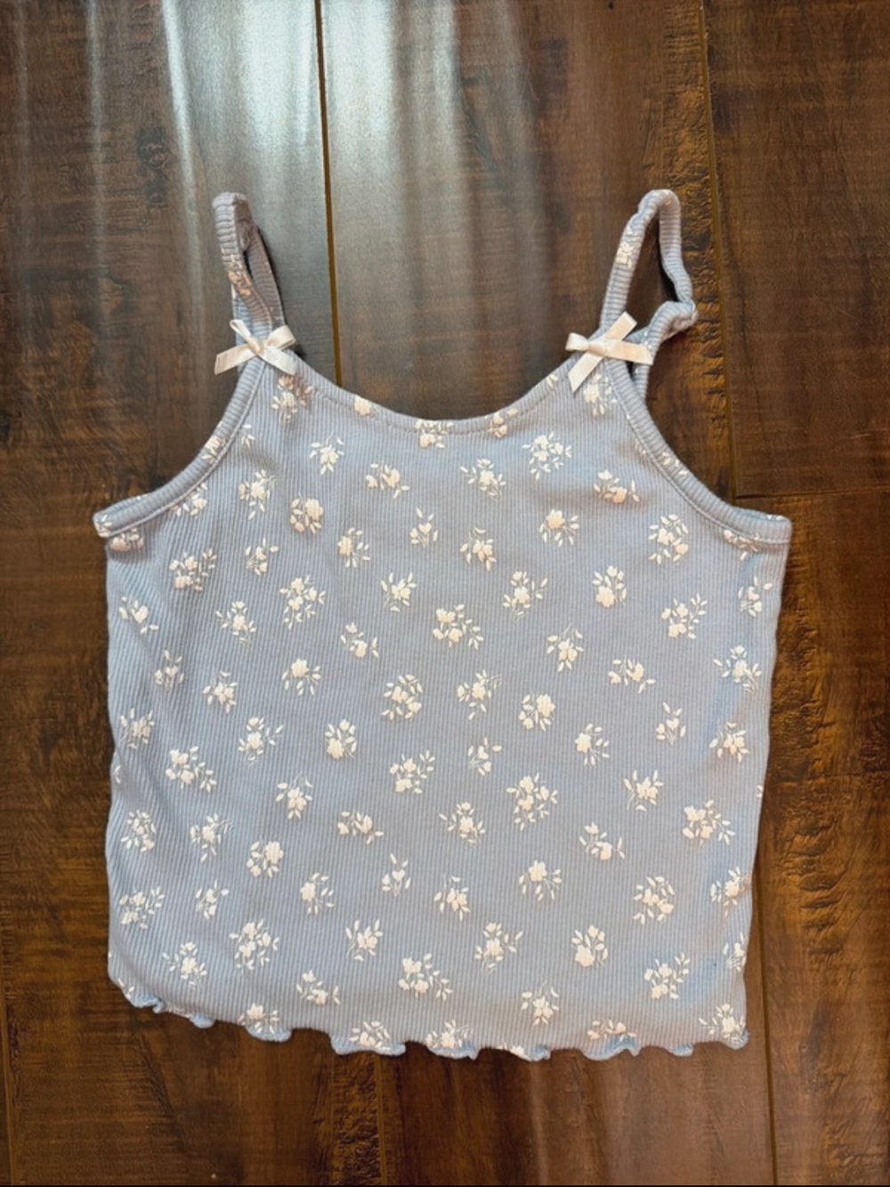 art class Light Blue Floral Ribbed Camisole with Bow Straps